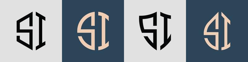 Creative simple Initial Letters SI Logo Designs Bundle. vector