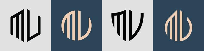 Paquete creativo de diseños de logotipo de mu con letras iniciales simples. vector