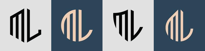 Paquete creativo de diseños de logotipos de letras iniciales simples ml. vector