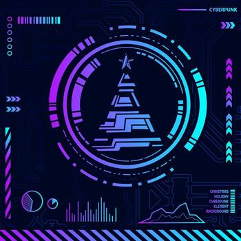 forma de elemento cibernético de navidad en el fondo cyberpunk. vector