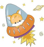 cute fox flies on a rocket vector