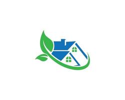 Eco House Logo icon Design Template With Green Leaf Home Creative Vector Element.