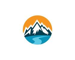 concepto de vector de plantilla de diseños de logotipo de montaña y río.