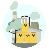 Factory with barrels of radiation in honor of the fight against environmental pollution vector