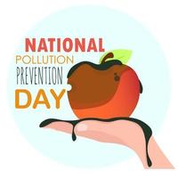 A spoiled red apple on a hand with dirt in honor of the fight against environmental pollution vector