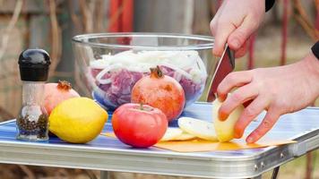 Chopping onions for the marinade grilled meat video