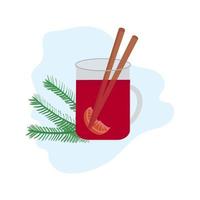 vino caliente con una rama del árbol de navidad vector