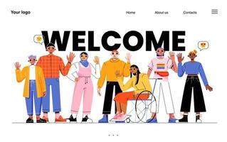 Welcome landing page. Diverse people group, team vector