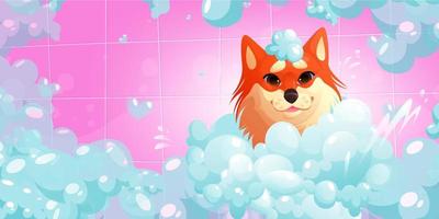 Dog washing procedure in spa or pets grooming vector