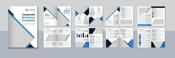 diseño moderno de folleto de 16 páginas, plantilla de folleto comercial, perfil de empresa, color azul, vector libre