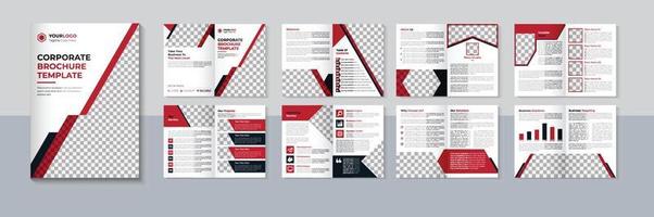diseño de folleto corporativo, diseño de folleto de perfil de empresa, plantilla de folleto comercial de 16 páginas, diseño, color rojo, vector libre
