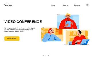 Online video conference landing page, webcam call vector