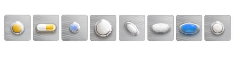 Blisters with one pill or tablet in pack, medicine vector