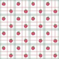 Geometric background with raspberry, vector illustration. Checkered seamless pattern