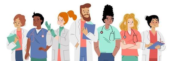 Hospital team, diverse healthcare staff, doctors vector