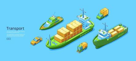 Transport banner with sweeper, cargo ships, taxi vector