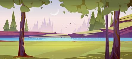 paisaje natural de dibujos animados, escena de la madrugada vector