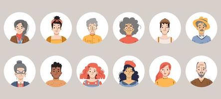 Diverse people avatars, person faces vector