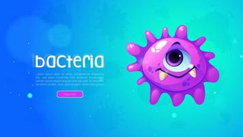 Bacteria cartoon web banner with funny virus cell vector