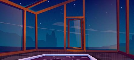 Empty glass greenhouse with open door at night vector