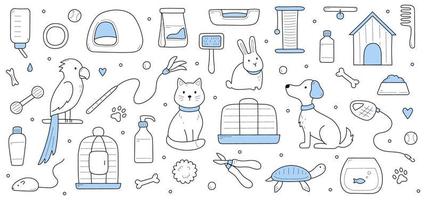 Doodle background pets and animals care products vector