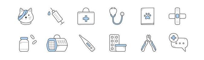 Veterinary icons with doctor case, syringe, cat vector