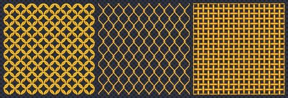 Gold metal grid or mesh texture, seamless pattern vector