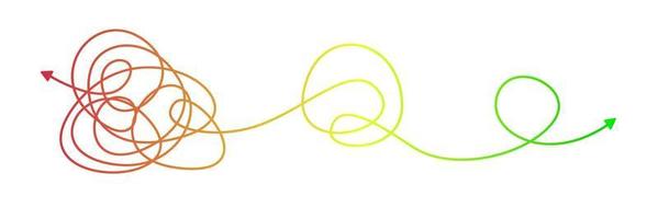 Chaos solving. Tangled line turn into straight line as a concept of chaos solving. Vector illustration