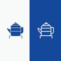 Tea Teapot China Chinese Line and Glyph Solid icon Blue banner vector