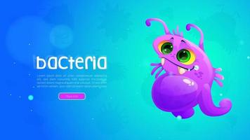 Cartoon web banner with cute bacteria or pathogen vector