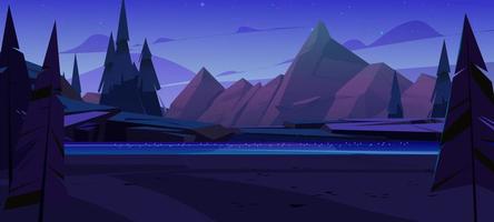 Night landscape with mountains, river and road vector
