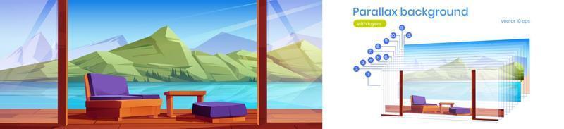 Parallax background with terrace on lake shore vector