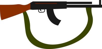 Assault rifle with green belt, illustration, vector on white background.