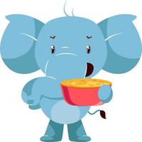 Elephant with snacks, illustration, vector on white background.
