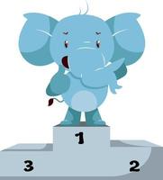 Elephant on winning stage, illustration, vector on white background.