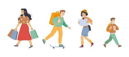 Walking people, tourist, delivery man, student vector