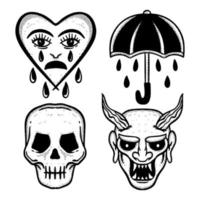 Collection set vintage Doodle Illustration hand drawn sketch for tattoo, stickers, etc vector