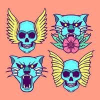 Collection set skull and panther Doodle Illustration hand drawn colorful for tattoo, stickers, etc vector