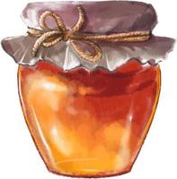 Honey jar watercolor color vector drawing. Honey theme.