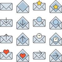 Colored and outline email icon set, open envelope pictogram, line mail symbol for website design, app mobile application and ui. Mailbox vector illustration of mail message.