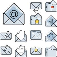 Colored and outline email icon set, open envelope pictogram, line mail symbol for website design, app mobile application and ui. Mailbox vector illustration of mail message.