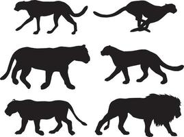 conjunto vectorial de silueta plana de grandes felinos salvajes vector