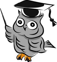 Owl with hat, illustration, vector on white background.