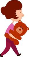 Girl with teddy bear, illustration, vector on white background