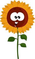 Girasol sonriente, ilustración, vector sobre fondo blanco.