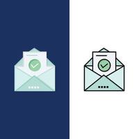 Mail Email Envelope Education  Icons Flat and Line Filled Icon Set Vector Blue Background