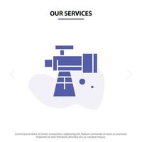 Our Services Astronomy Scope Space Telescope Solid Glyph Icon Web card Template vector