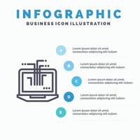 plantilla de infografía azul de hardware de computadora portátil de red plantilla de icono de línea de vector de 5 pasos