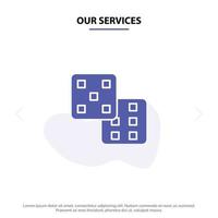 Our Services Dice Gaming Probability Solid Glyph Icon Web card Template vector