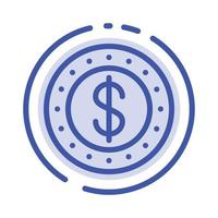 icono de línea de línea punteada azul en efectivo de moneda de dólar vector